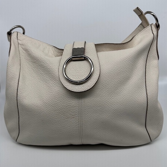 Furla Handbags - Furla Cream Pebbled Leather Ring Hobo Bag